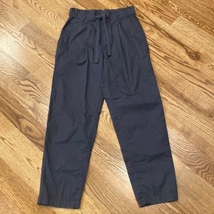 Womens Ann Taylor LOFT cotton paper bag waist pull on tie waist barrel leg grey